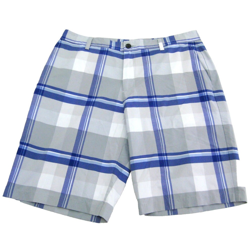 ADIDAS Men's (Size 33) Blue Purple Plaid Flat Front Bermuda Shorts 4 Pockets